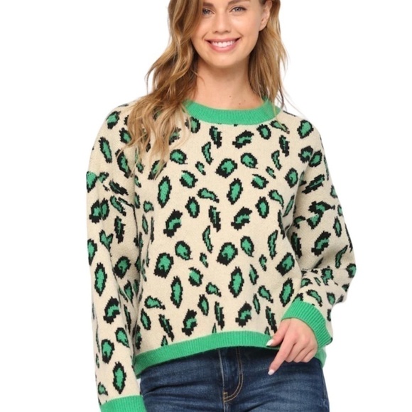 VICI Amazonia Green Leopard Print Sweater large New with tags - Picture 5 of 11